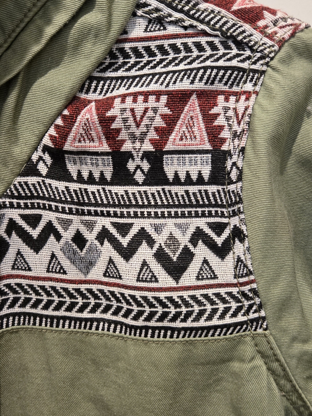 Roxy Olive Green Canvas Jacket with Aztec Flare